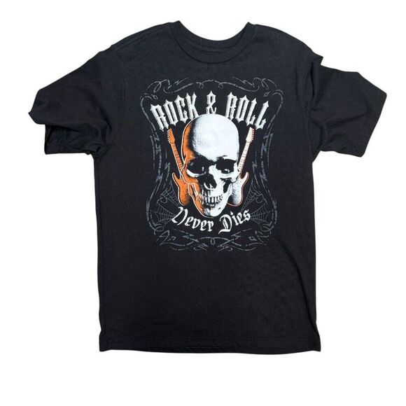 Rock and Roll Never Dies Boys Skull Tee Size L 10-12 - Picture 1 of 4